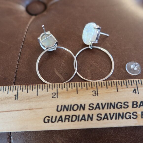 GIANT Opal & 925 sterling silver front facing hoops earrings white/blue sparkles - Picture 11 of 15